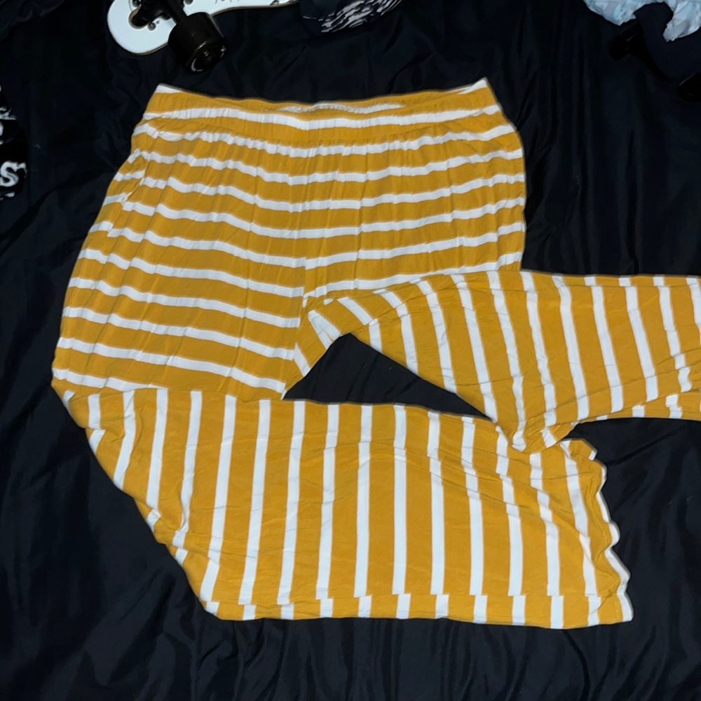 White and Yellow Striped Pants